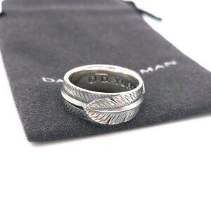 David Yurman Mens Sterling Silver 10mm Frontier Feather Band Ring Size 9 w Pouch